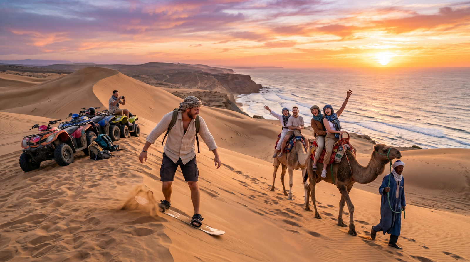 Sunset Sandboarding, Camel Ride & Quad Bike From Agadir & Taghazout