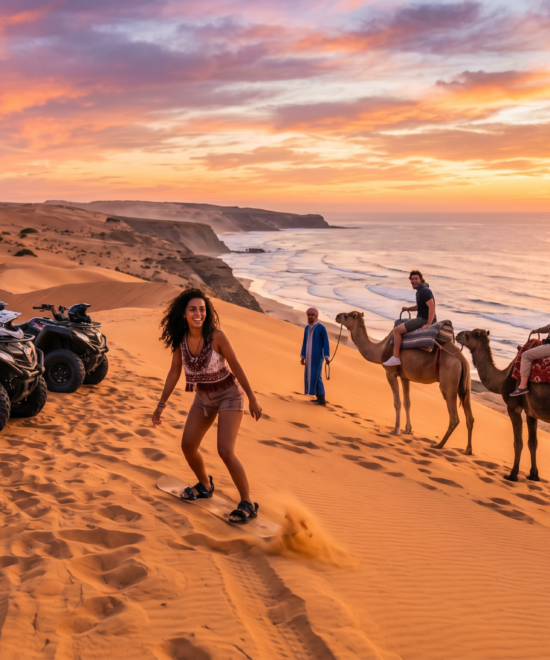 Sunset Sandboarding, Camel Ride, Quad Bike & Moroccan Dinner From Agadir & Taghazout
