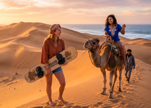 Sunset Sandboarding & Camel Ride with Moroccan Dinner From Taghazout & Agadir